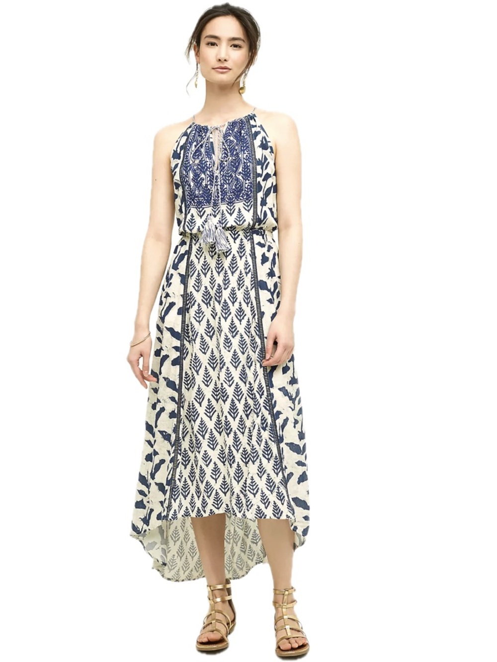 Philosophy Republic boho high low maxi dress halter tie front large NWT